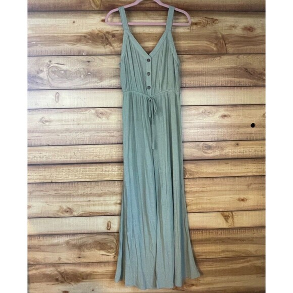 En Creme Womens Jumpsuit Romper Medium Boho Wide Leg Sleeveless V-Neck Green NEW - Picture 1 of 11